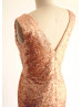 Rose Gold Ruched Sequin V Back Bridesmaid Dress